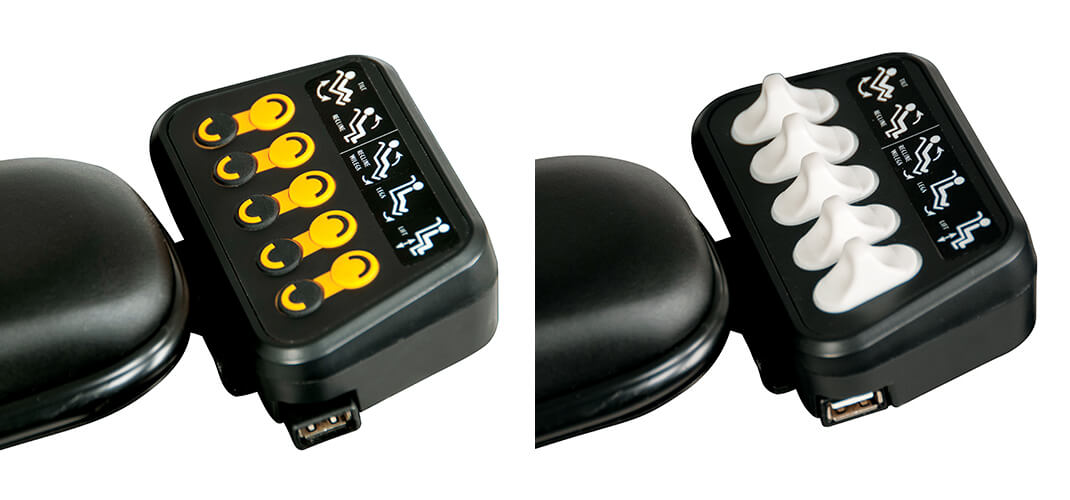 Il existe deux versions du clavier de raccourcis Ctrl+5 Switch Switch Box : avec des boutons à pousser (voir l’image à gauche) ou avec de boutons à bascule (l’image à droite).